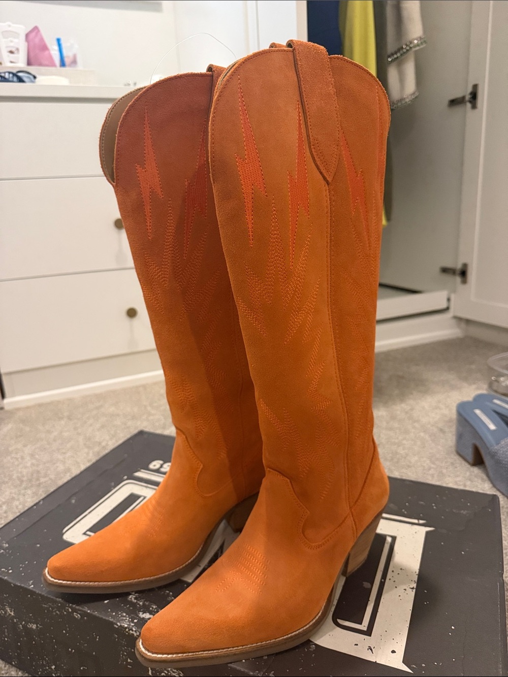 Orange Suede Western Boots - Women's